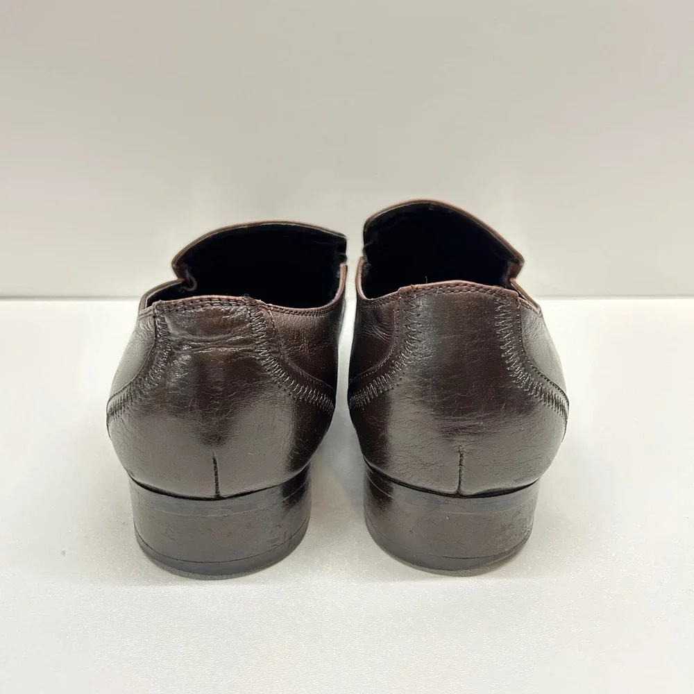 Gucci Mens Dark Brown Leather Square Toe Slip On Dress Shoes Made in Italy Sz 40